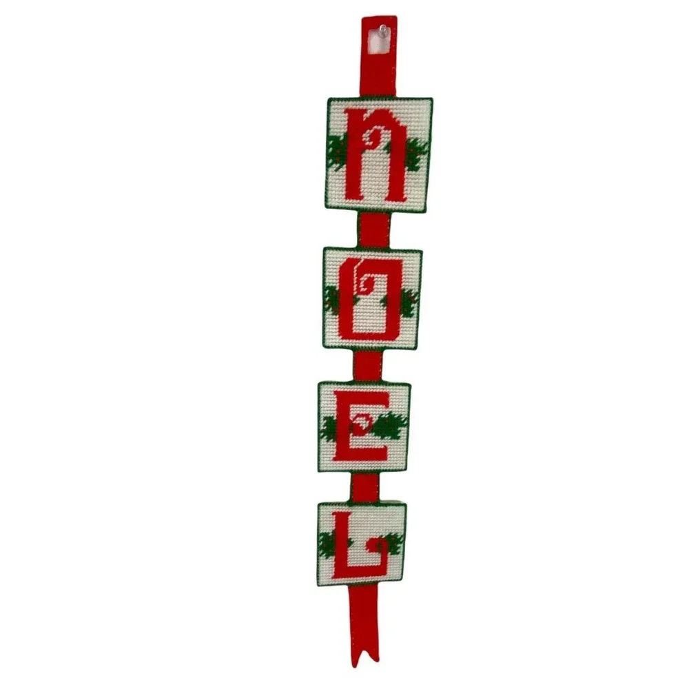 Vintage Handmade NOEL Green White Red Christmas Ornament Cross Stitch 29
